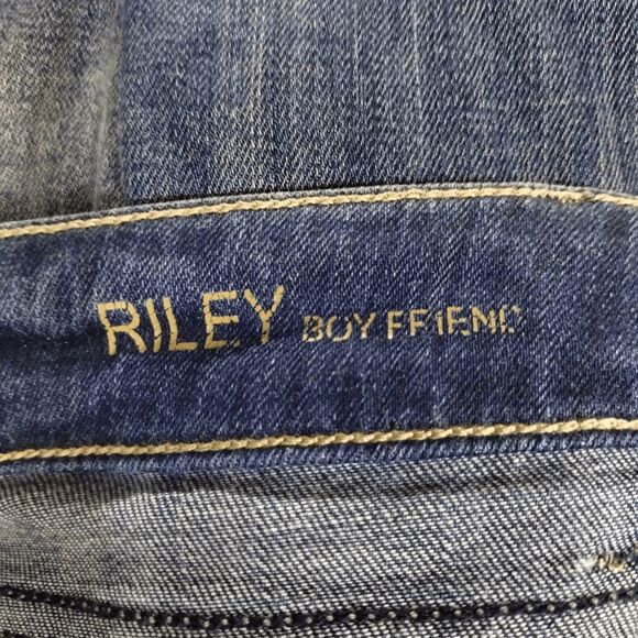 DL1961 Riley Boyfriend Fury Distressed Ripped Straight Jeans Sz 24 Blue - Picture 6 of 9